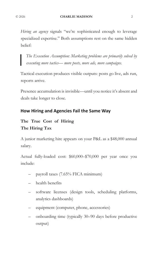Annotated interior page from The Presence Engine manuscript